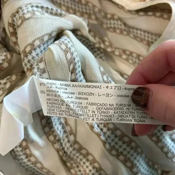 NWT Zara White Yellow Print Striped Long Sleeve Button-Down Shirt Size XS - Picture 6 of 6